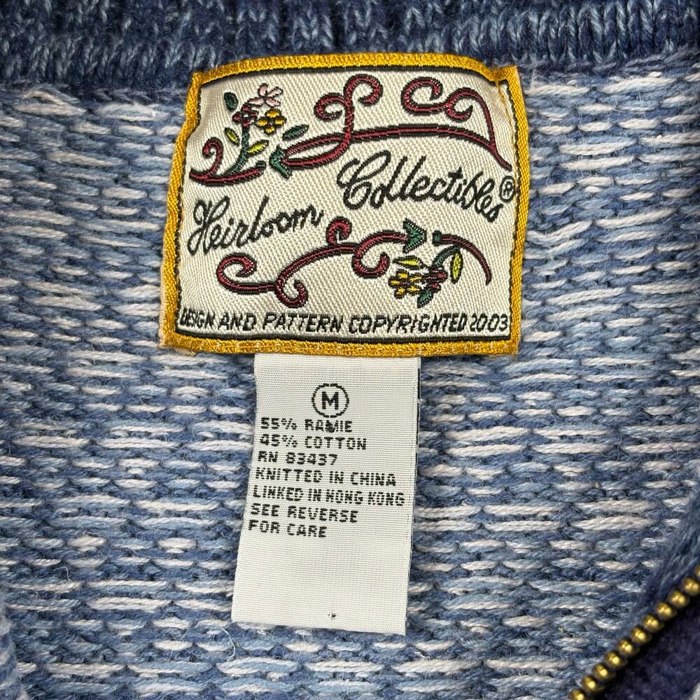 Heirloom Collectibles Vintage Hand Knit Zip Up Cardigan Sweater Women's M Blue - Picture 6 of 12